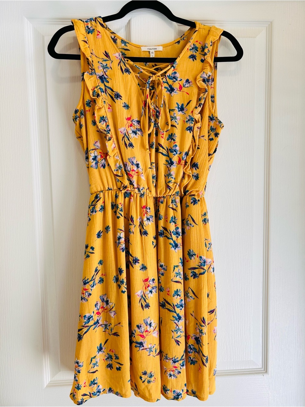 Yellow Floral Ruffle Sleeveless Dress